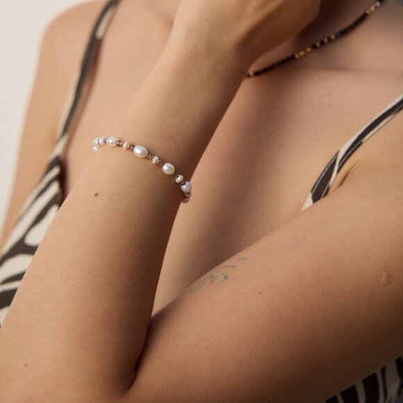 ✨ Artisan Original Design Freshwater Pearl & Amber Glass Beaded Bracelet | S925 - Picture 9 of 9